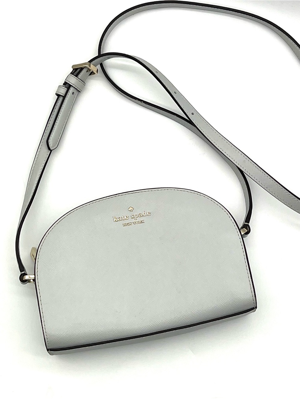 Kate Spade Perry Dome Crossbody Bag Light Gray Saffiano Leather K8697